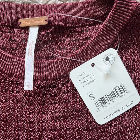Free People H20 Crew Pullover Sheer Raw Garnet - Picture 4 of 4